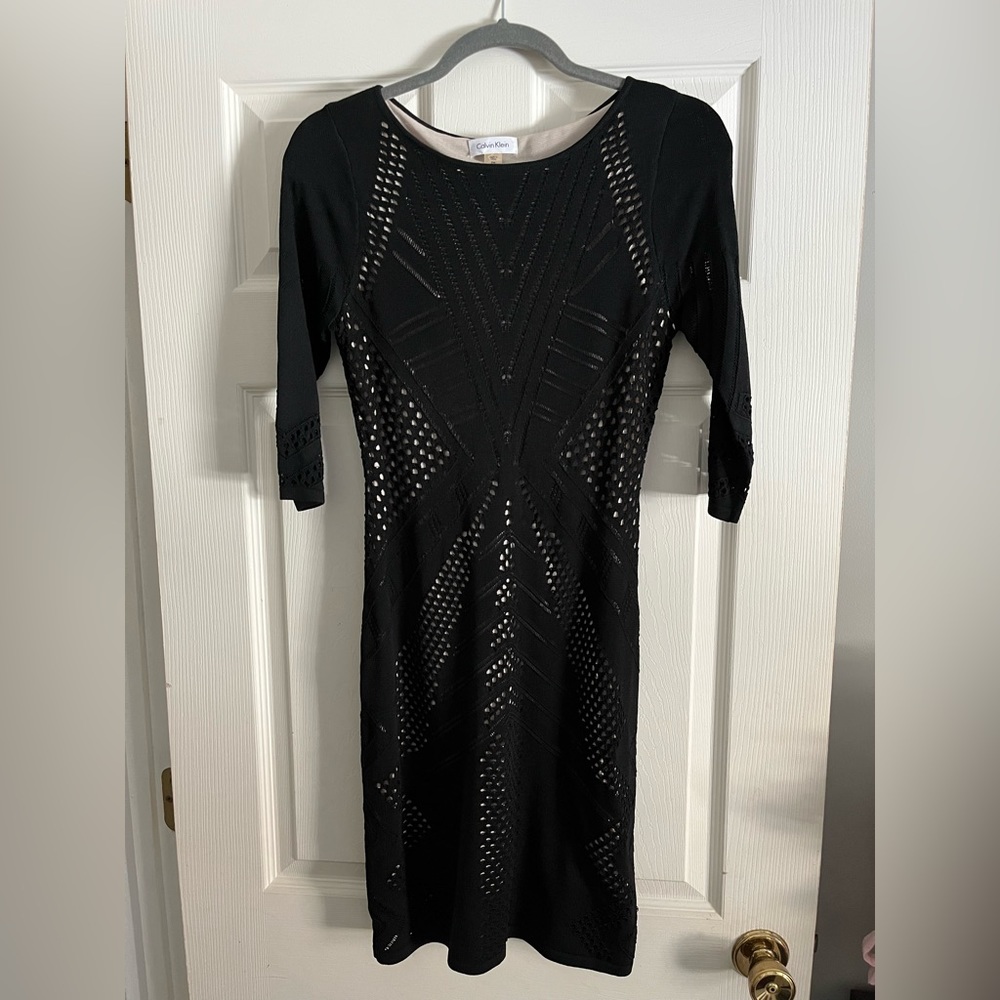 Calvin Klein perforated dress, black with nude lining. Petite medium